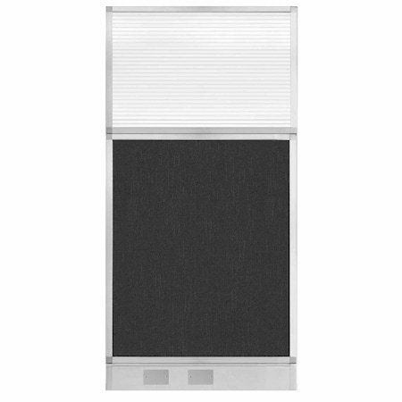 Versare Hush Panel Configurable Cubicle Partition 3' x 6' Black Fabric Clear Fluted Window w/ Cable Channel 1856302-1